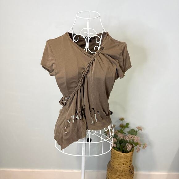 Stunning 90s express vintage y2k going out distressed grunge brown baby tee - Picture 1 of 6